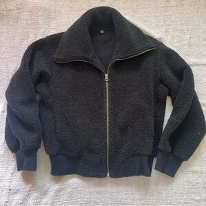 Uniqlo Women Fleece Sherpa Long Sleeve Blouson Jacket Cardigan Black XS